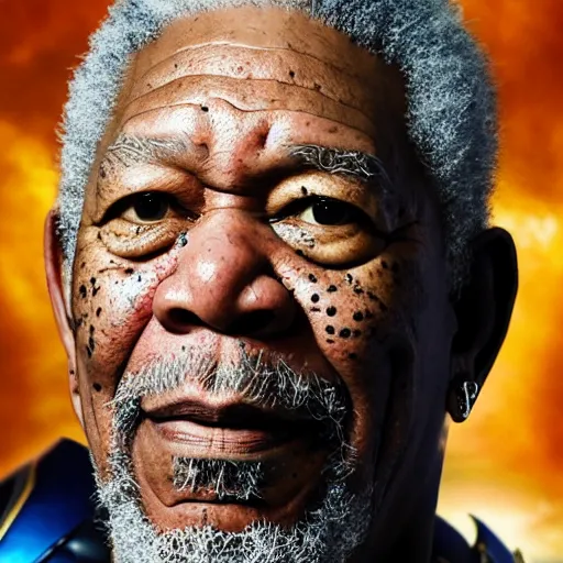 Prompt: morgan freeman as thanos, hd 4k photo