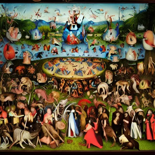 Prompt: Naturalist people parade at the garden of earthly delights, cinematic, award winning, shot with imax cameras, photograph, 4K, detailed rendering