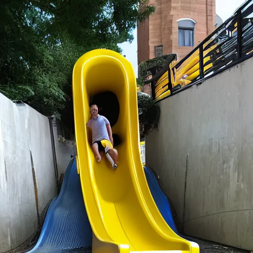 Prompt: boss ross screaming on a giant yellow slide