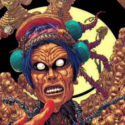 Image similar to portrait closeup of crazy dhalsim, symmetrical, cinematic colors, by yoichi hatakenaka, masamune shirow, josan gonzales and dan mumford, ayami kojima, takato yamamoto, barclay shaw, karol bak, yukito kishiro