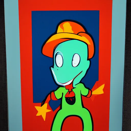 Prompt: silkscreen portrait of pajama sam