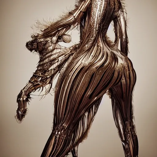 Prompt: a beautiful young centaur wearing iris van herpen couture, photographed by erwin olaf