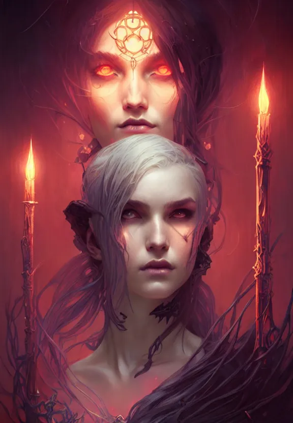 Image similar to Necromancer Sorceress, fantasy magic, undercut hairstyle, dark light night, intricate, elegant, sharp focus, illustration, highly detailed, digital painting, concept art, matte, art by WLOP and Artgerm and Greg Rutkowski and Alphonse Mucha, masterpiece