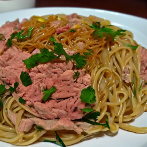 Image similar to a really tasty dish, full of noodles and tuna