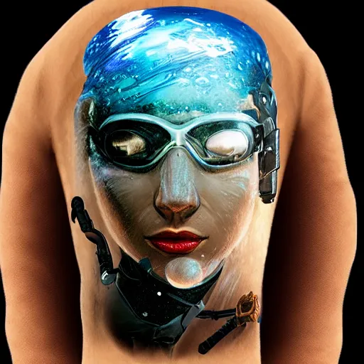 Image similar to full body portrait of an underwater diver by Sandra Chevrier in unreal engine