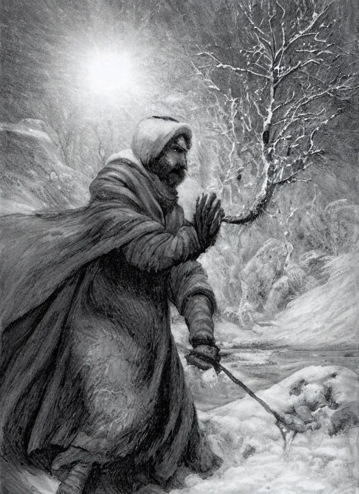 Image similar to a mage casting a frost spell by frederick morgan