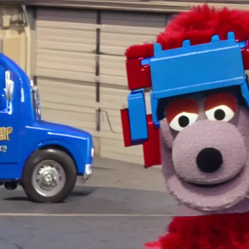 Prompt: Optimus prime on Sesame Street, 8k