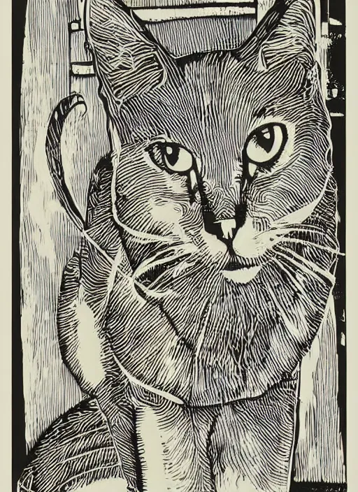 Image similar to cat woodcut print by Samuel Jessurun de Mesquita