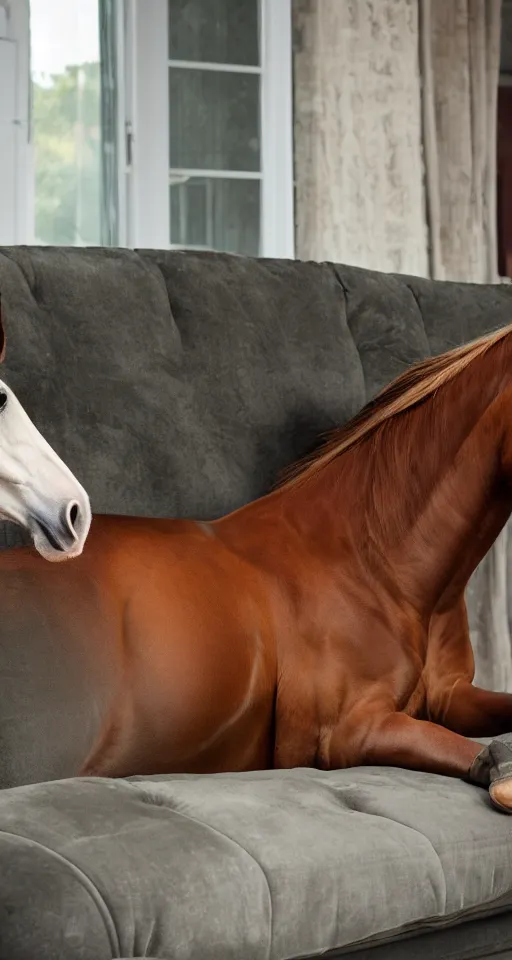 Prompt: horse sitting on a sofa