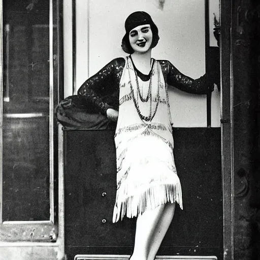 Prompt: 1 9 2 0 s, flapper girl, vintage photograph, speakeasy