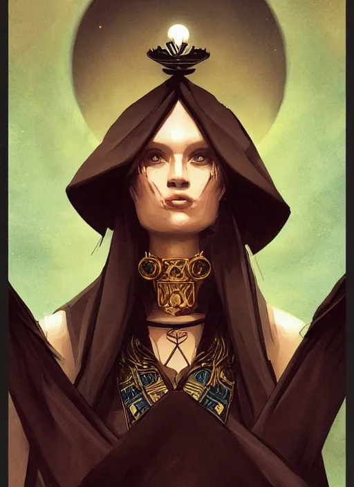 Prompt: tarot!!, high priestess, no noise, elegant, concept art, sharp focus, beautiful face!!, digital art, smooth defined outlines!!, human anatomy, human structure, vector background, dark fantasy, by Brom, trending on Artstation, Tom Bagshaw, Sargent