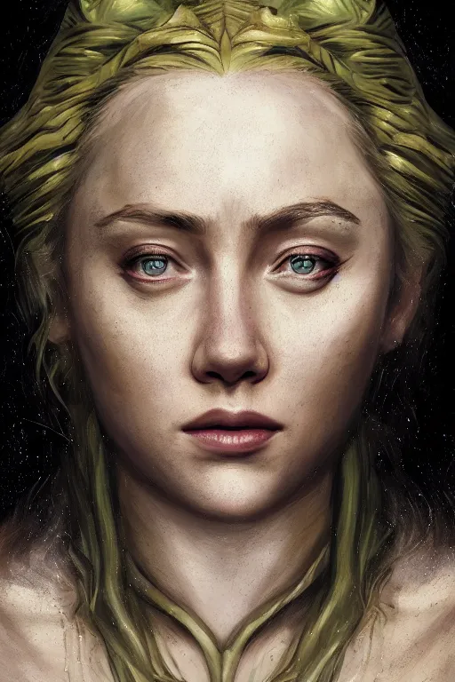 Image similar to A fantasy comic book style portrait painting of, hybrid of Saoirse Ronan, Scarlett Johansson, as an Atlantean, Reptilian Warrior, Mystical Valkyrie, Armor, Sword, Spear, Sheild, François Boucher, Oil Painting, unreal 5, DAZ, hype realistic, octane render, Regal, Refined, Coherent, Detailed Digital Art, RPG portrait, William-Adolphe Bouguereau, Michael Cheval, Walt Disney (1937), Steampunk, golden dappled lighting, dynamic lighting, Highly Detailed, Cinematic Lighting, Unreal Engine, 8k, HD