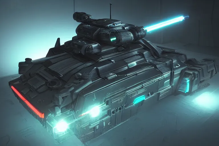 Image similar to cyberpunk alien concept inspired laser tank, futuristic look, highly detailed body, very powerful, photorealistic camera shot, bright studio setting, studio lighting, crisp quality and light reflections, unreal engine 5 quality render