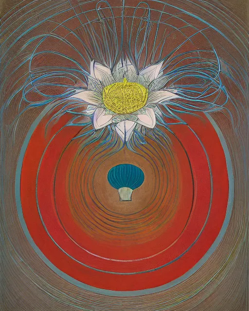 Image similar to blossoming lotus by hilma af klint, moebius, victo ngai, laurie greasly