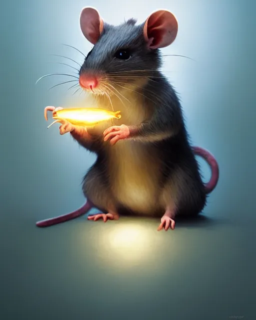 Prompt: highly detailed vfx portrait of a cute little rat casting a light spell, unreal engine, greg rutkowski, loish, rhads, beeple, makoto shinkai and lois van baarle, ilya kuvshinov, rossdraws, tom bagshaw, alphonse mucha, global illumination, detailed and intricate environment