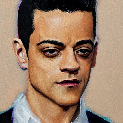 Image similar to oil painting of Rami Malek