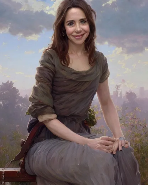 Prompt: a portrait painting of linda cardellini / alison brie / anne hathaway / rachel lane / sabrina lloyd hybrid oil painting, gentle expression, smiling, elegant clothing, scenic background, unreal 5. rpg portrait, extremely detailed, artgerm, greg rutkowski, alphonse mucha, vladimir volegov, adolphe bouguereaum, greg hildebrandt, tim hildebrant