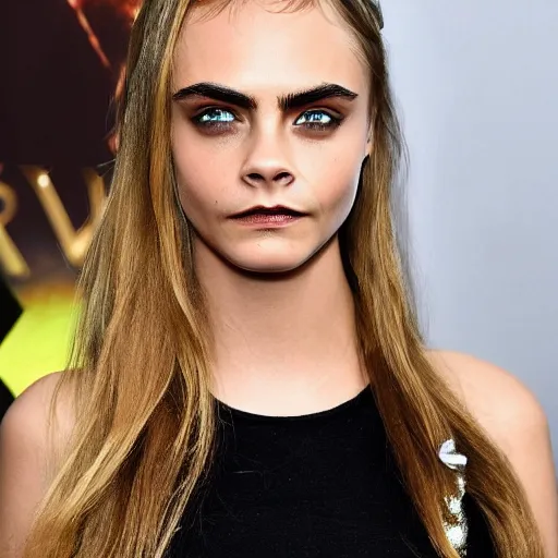 Prompt: Cara Delevingne with thin eyebrows, without makeup, she has thin eyebrows, as a character in skyrim