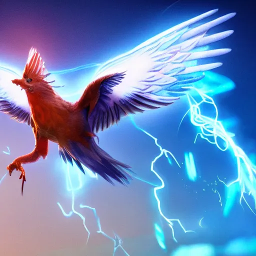 Image similar to a phoenix bird in flight, portrait, electric lightning, blue fire, furry, soft, concept art, sharp focus, intricate details, highly detailed, photorealistic, disney pixar, octane render, iridescent, anime, 8 k