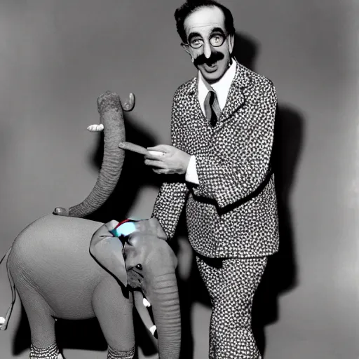 Image similar to Groucho Marx seeing an elephant in his pajamas