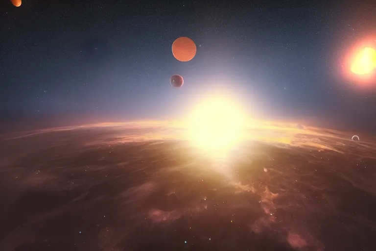 Image similar to two planets crashing, high details, starry space, hyper real, unreal engine 5, cosmos, beautiful lighting, post processing