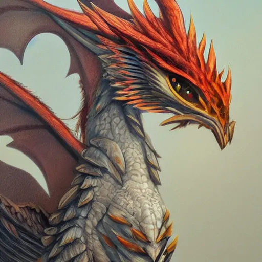 Image similar to an oilpainting of a bird and dragon hybrid, artstation, stylized, very very very very very detailed, fantasy drawing, cartoonish style