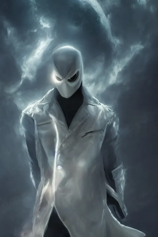 Image similar to characters portrait of Moon Knight mixed with Ghostrider by Alyssa Monks, full-shot, merged character, Full body shot, cinematic opening shot, 4k, highly detailed, cinematic lighting