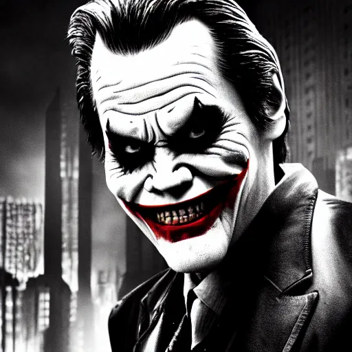 Image similar to Jim Carrey as Joker in the Dark Knight, 4k, high resolution photo, award-winning