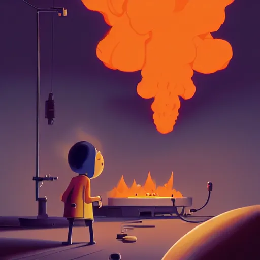 Prompt: goro fujita ilustration a science laboratory, fire and smoke, explosion, painting by goro fujita, sharp focus, highly detailed, artstation