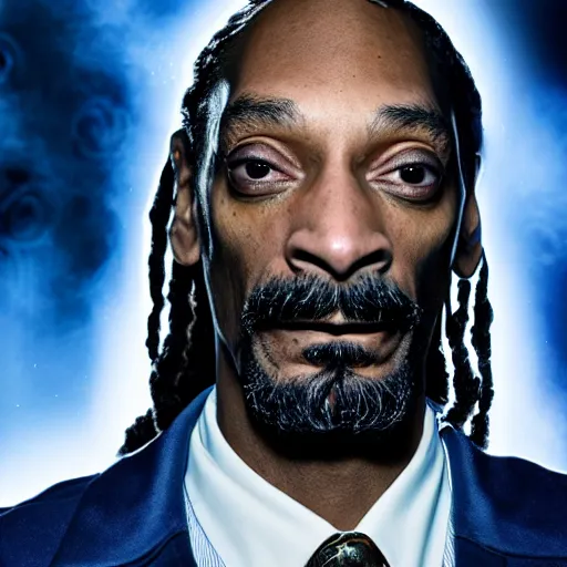 Image similar to snoop dogg as a rough dirty old man with a scruffy beard in a dark blue trenchcoat as the new doctor who, cinematic, volumetric lighting, f 8 aperture, cinematic eastman 5 3 8 4 film, photorealistic