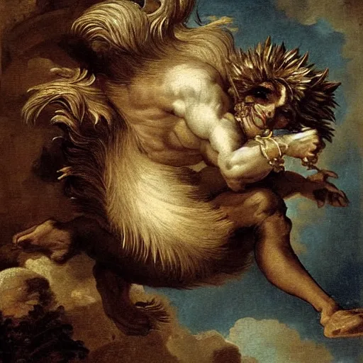 Image similar to a rococo painting of a sonic the hedgehog, intricate, ultra detailed, late baroque painting, art by giovanni battista tiepolo