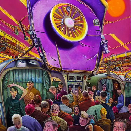 Image similar to sign that says 1 0 0, text 1 0 0, lisa frank, glorious, bedazzled, spectacled, amazing, unreal render, bokeh, studio lighting, ultradetailed, detailed and realistic painting of a giant warship plane, dieselpunk, historical photo of commuters in train to new york 1 8 9 0, everybody is looking at smartphones