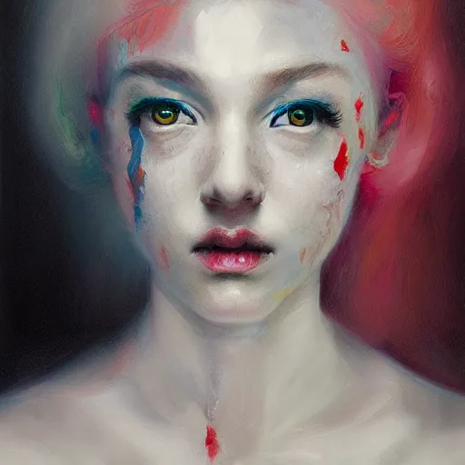 Image similar to ghostly beautiful female portrait in detail in oil paint in white by james jean,