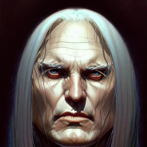 Image similar to portrait of raistlin majere, dark, piercing eyes, gentle expression, esoteric clothing, photorealistic, highly detailed, artstation, smooth, sharp focus, art by michael whelan, artgerm, greg rutkowski and alphonse mucha