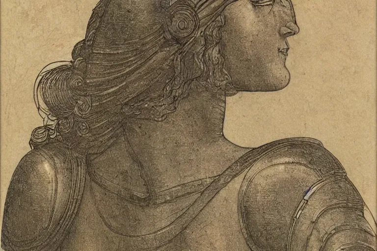 Image similar to Big and strong heavily armored woman | Leonardo Da Vinci | frontal view |