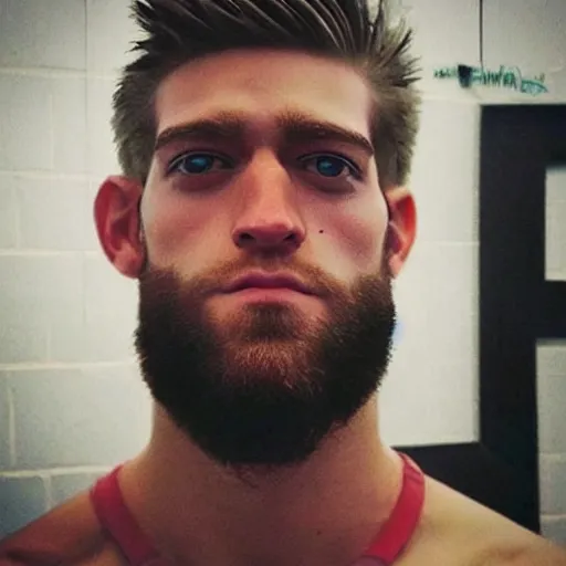 Image similar to “a realistic detailed photo of a guy who is an attractive humanoid who is half robot and half humanoid, who is a male android, baseball player Bryce Harper, shiny skin, posing like a statue, blank stare”