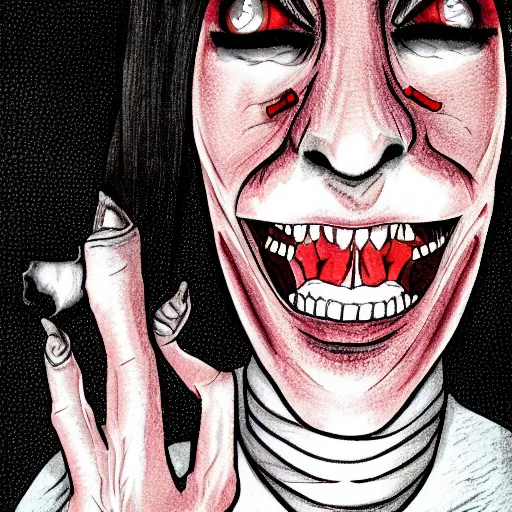 Prompt: a detailed portrait of Dwanye Johnson as a vampire in the style junji ito
