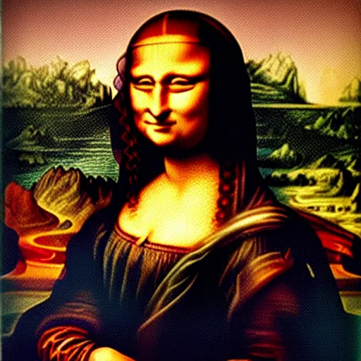 Prompt: zoom out effect on mona lisa by leonardo da vinci painting