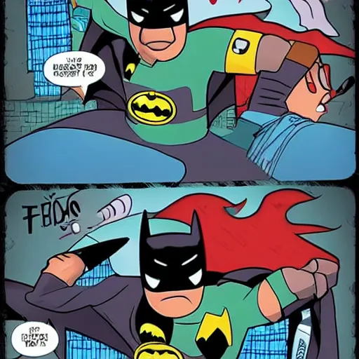 Image similar to batman punches finn from adventure time