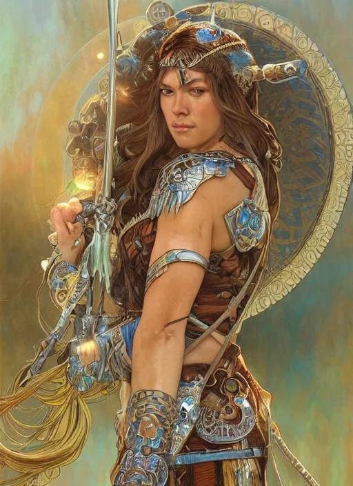 Image similar to Adrianne Palicki as a beautiful warrior woman, fantasy, intricate, elegant, highly detailed, centered, digital painting, artstation, concept art, smooth, sharp focus, illustration, art by artgerm and donato giancola and alphonse mucha