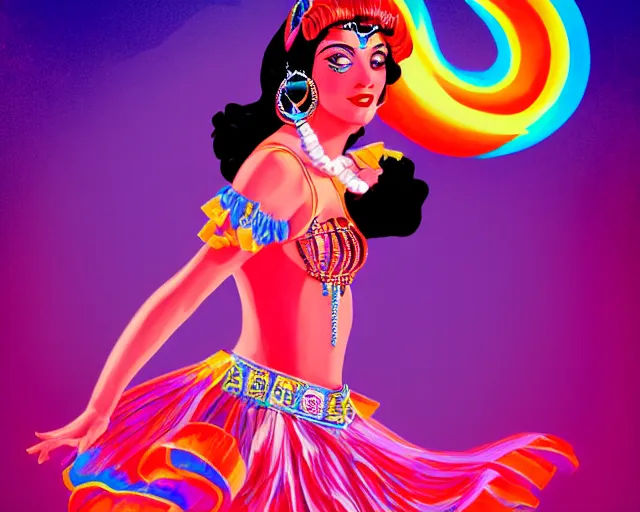 Prompt: young cher as a cancan dancer in art deco style, hyper realistic, artstation, illustration, digital paint, matte paint, vivid colors, bright, cheerful, detailed and intricate environment