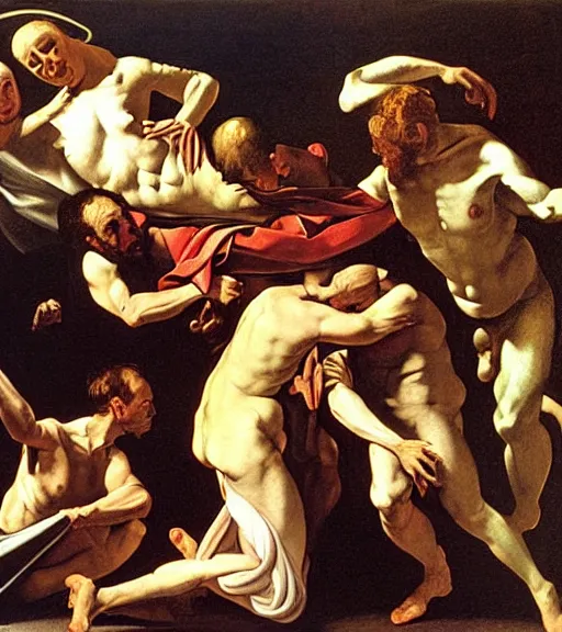 Prompt: the fate of all fools, earthly interference, by caravaggio