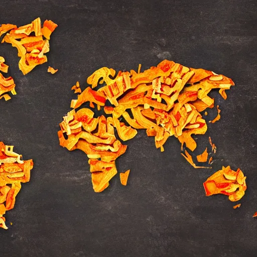 Image similar to a map of the world made out of meat