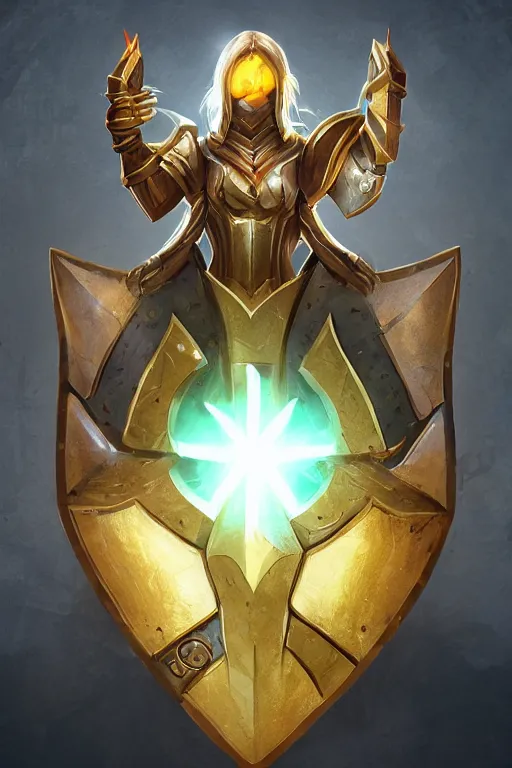 Image similar to shield fantasy epic legends game icon stylized digital illustration radiating a glowing aura global illumination ray tracing hdr fanart arstation by ian pesty and katarzyna da „ bek - chmiel