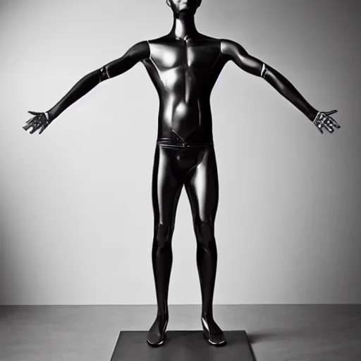 Image similar to a beautiful athletic male metal manequin, photographed by erwin olaf