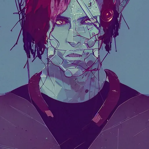 Image similar to a portrait of a male character in a scenic environment by conrad roset, hyperdetailed, cyberpunk, cool, cybernetically enhanced, trending on artstation