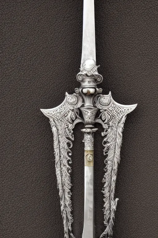 Prompt: sword of justice hanging on a wall, ornate gem in pommel, engraved blade, herringbone floor