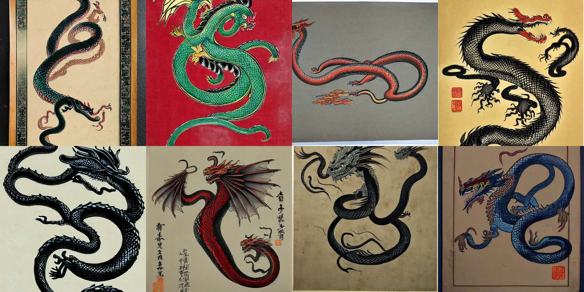 Prompt: dragon snake with wings, full protrait, chinese style,