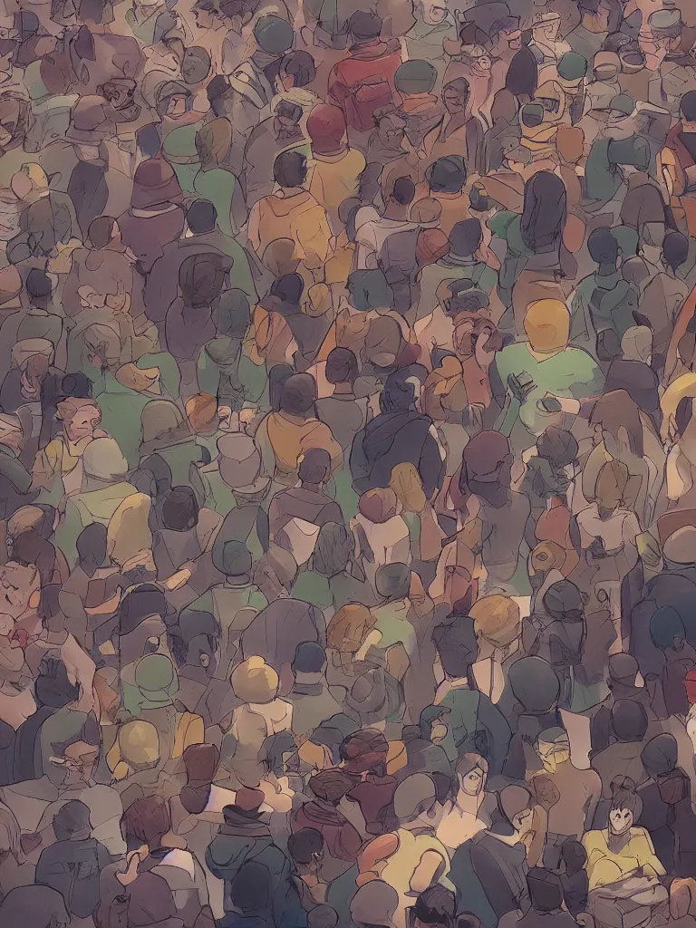 Image similar to crowd by disney concept artists, blunt borders, rule of thirds