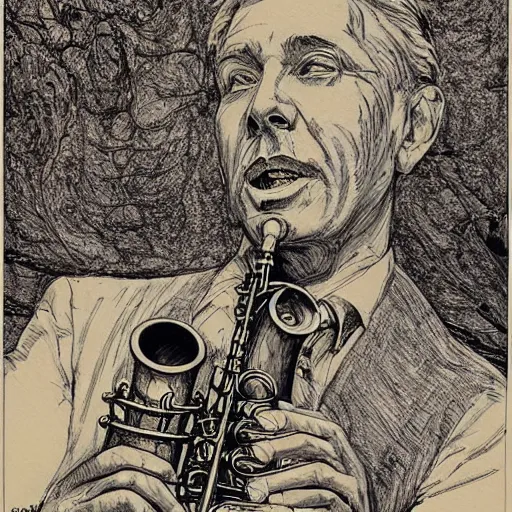 Image similar to saxophonist by ed fairburn, joseph clement coll, franklin booth